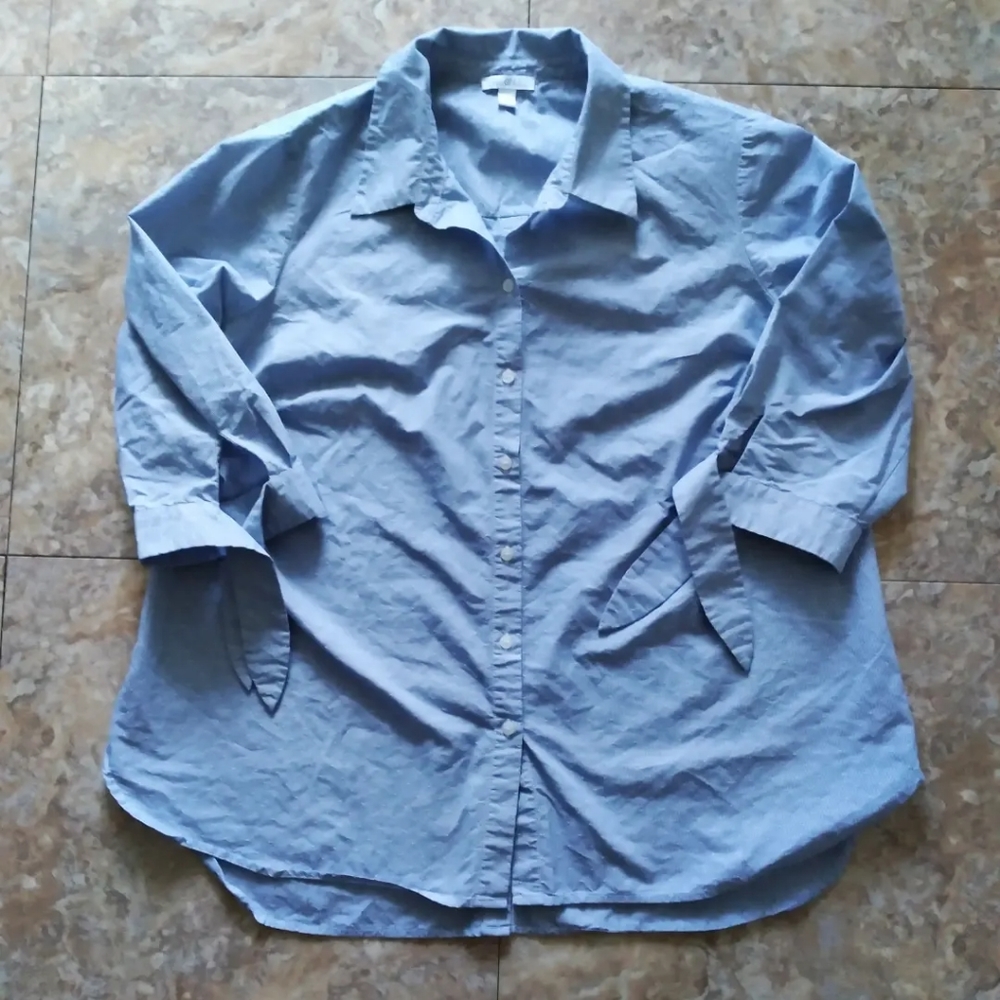 Roz & Ali Stripe with polka dots button down shirt, size 2X